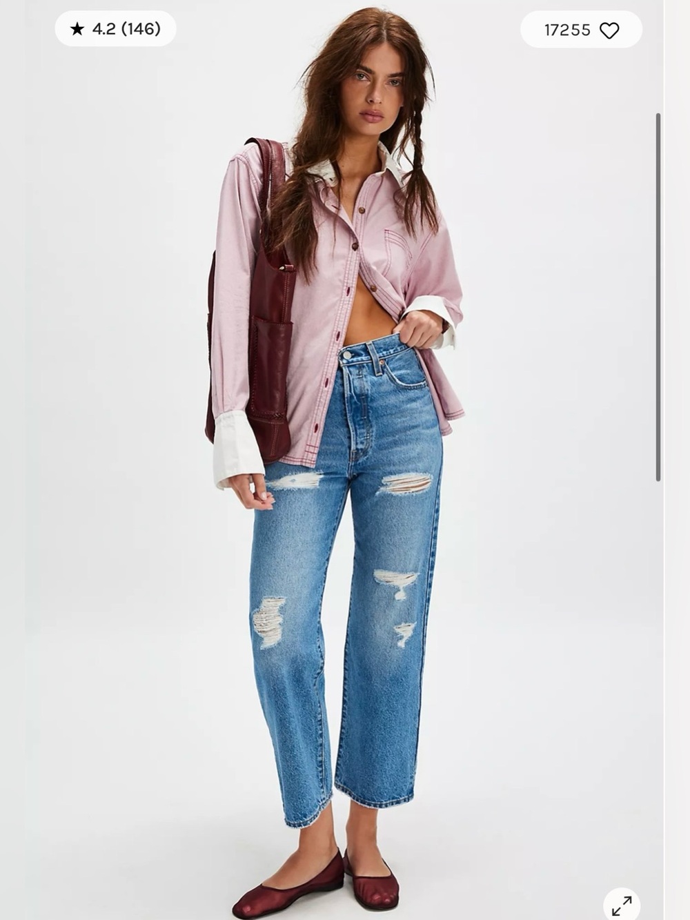 Levi's Distressed Ribcage Straight Ankle Jeans